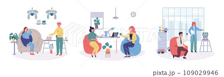 Break room vector illustration. Indulge in pleasure peaceful break room and unwind Take break and experience calmness quiet room Resting in restful space brings sense calm and tranquility The break 109029946