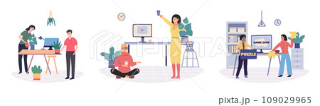 People relaxing vector illustration. Resting in peaceful environment brings comfort and tranquility The concept people relaxing metaphor emphasizes importance self care Calmness and peace 109029965