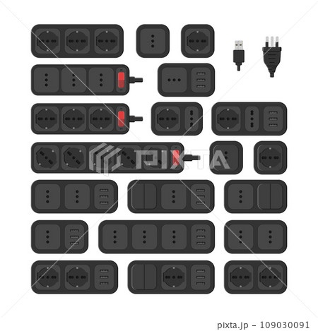power outlet plug extension strip switch italian type l set vector flat illustration 109030091