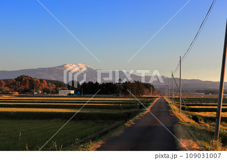 晩秋の庄内平野と月山 109031007