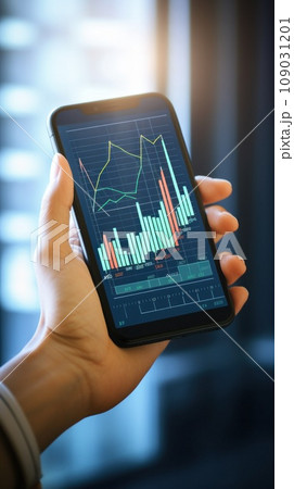  person hand holding a smartphone with graph...のイラスト素材 [109031201] - PIXTA 