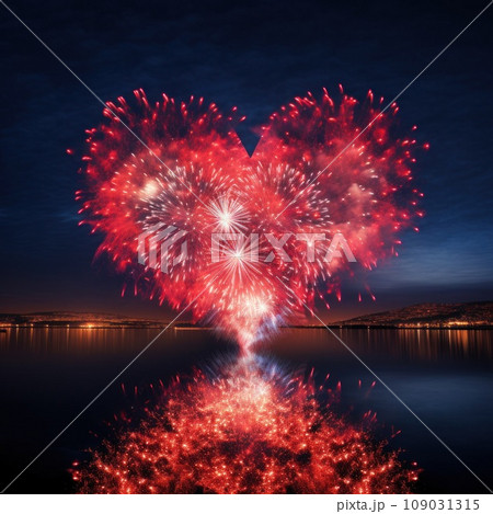 photo of fireworks in the shape of a heart, ideal for Valentine's Day or wedding-related promotions photo of fireworks in the shape of a heart, ideal for Valentine's Day or wedding-related promotions 109031315