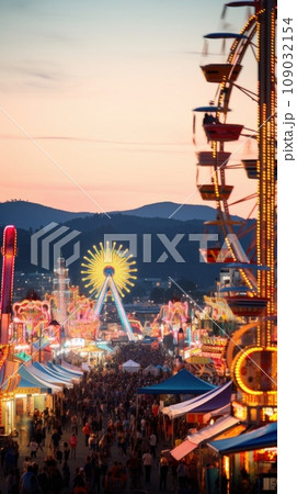 thrill of carnival rides, with bright lights and a bustling carnival atmosphere in the background. thrill of carnival rides, with bright lights and a bustling carnival atmosphere in the background. 109032154