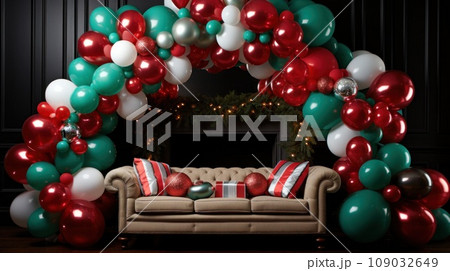 cheerful balloon display featuring a mix of traditional colors and fun patterns cheerful balloon display featuring a mix of traditional colors and fun patterns 109032649