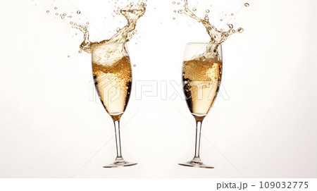 Two touched glasses with Champagne 109032775