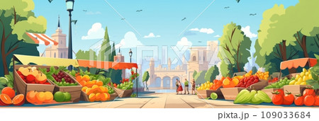 Seasonal fresh fruits at a street outdoor market 109033684