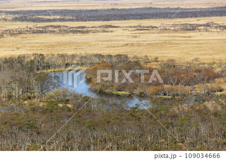 晩秋の釧路湿原 細岡展望台から見た風景 俯瞰 北海道釧路町 晩秋の釧路湿原 細岡展望台から見た風景 俯瞰 北海道釧路町 109034666