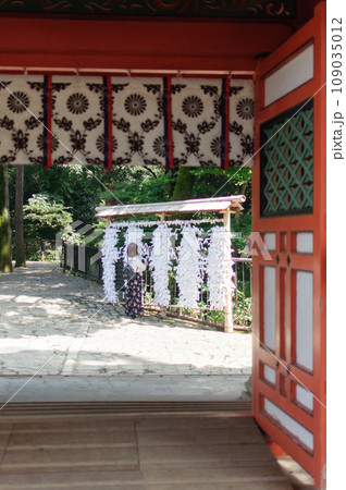 神社の境内でおみくじを結ぶ場所「おみくじ掛け」 109035012