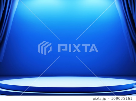 シンプルな青いディスプレイ台のある撮影スタジオの背景 シンプルな青いディスプレイ台のある撮影スタジオの背景 109035163