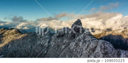 Canadian Mountain Landscape. Aerial Panoramic View. Dramatic Sunset. Canadian Mountain Landscape. Aerial Panoramic View. Dramatic Sunset. 109035225