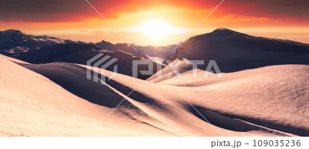 Winter Landscape in Canadian Mountain Landscape. Colorful Sunrise. 109035236