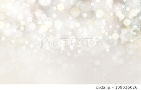 キラキラ輝く玉ボケと雪の結晶が綺麗なプラチナゴールドのクリスマスツリーの背景イラスト、クリスマスやウ 109036026