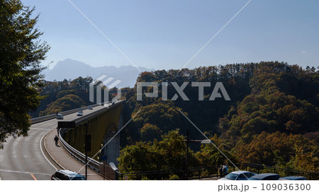 山梨県／八ヶ岳高原大橋／景色の良い黄色い橋 109036300
