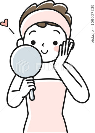 手鏡を見て喜ぶ若い女性の上半身 手鏡を見て喜ぶ若い女性の上半身 109037839