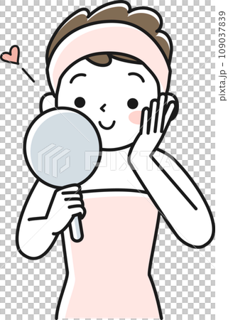 手鏡を見て喜ぶ若い女性の上半身 手鏡を見て喜ぶ若い女性の上半身 109037839