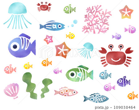 カラフルな魚のシームレスパターン　A-1  PNG 109038464