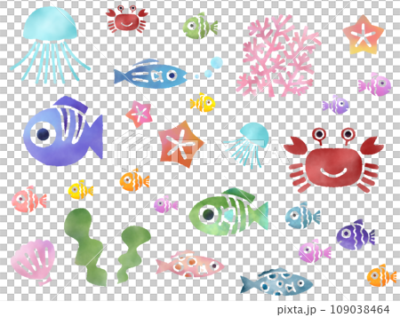 カラフルな魚のシームレスパターン　A-1  PNG 109038464