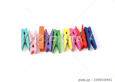 colorful wooden clip isolated on white background colorful wooden clip isolated on white background 109038491