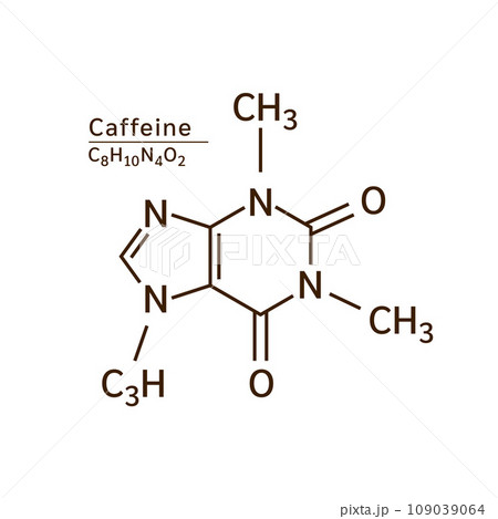 Caffeine structural chemical formula isolated on white background. Vector EPS10 illustration. Caffeine is a central nervous system stimulant. Medical and scientific concepts. 109039064