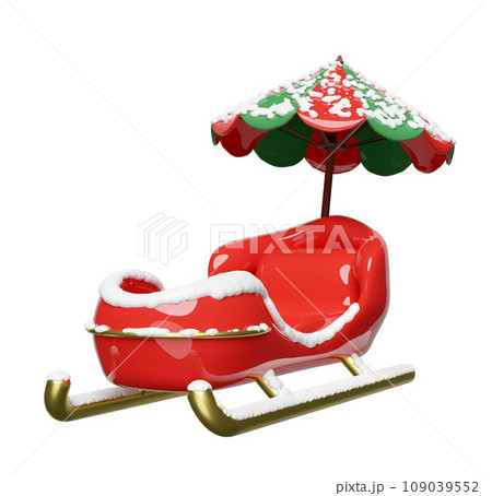 3d Christmas sleigh for santa claus with umbrella. merry christmas and happy new year, 3d render illustration 109039552