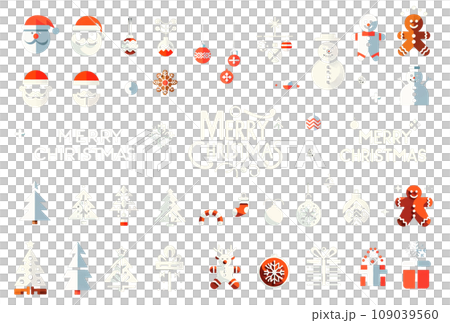 イラスト素材: クリスマスカード デザイン用セット_背景黒 109039560