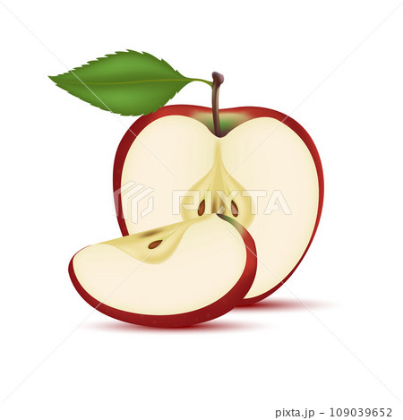 Fresh apple fruits of pieces element on white background. Realistic 3D vector illustration. 109039652