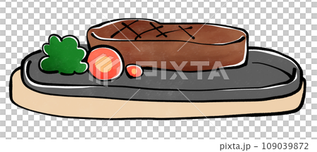 ステーキ皿に乗ったステーキのイラスト 109039872