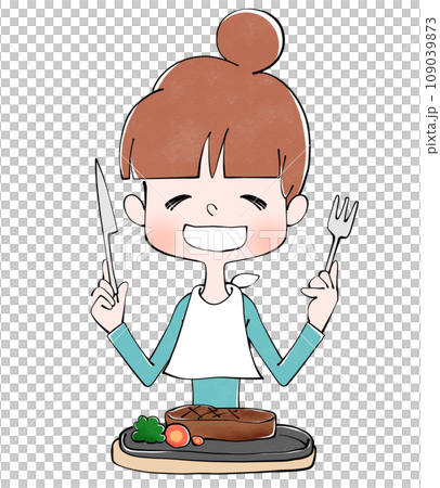 ステーキを食べる女性のイラスト ステーキを食べる女性のイラスト 109039873