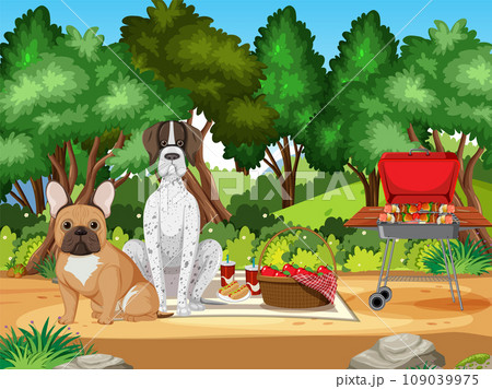 Dogs Sitting in Nature Park Scene Dogs Sitting in Nature Park Scene 109039975