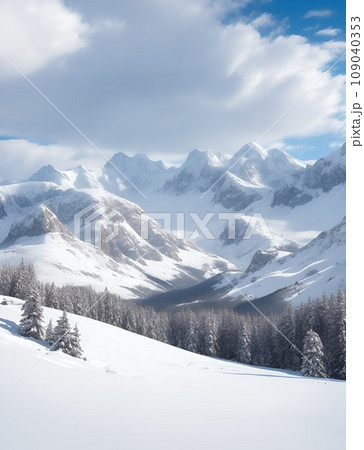 雪山、冬の風景 雪山、冬の風景 109040353