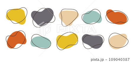 Abstract organic shapes collection. Irregular liquid forms set. Cute amoeba blobs, blotches, drops or stains bundle. Different design templates for label, sticker, banner, presentation, flyer. Vector 109040387