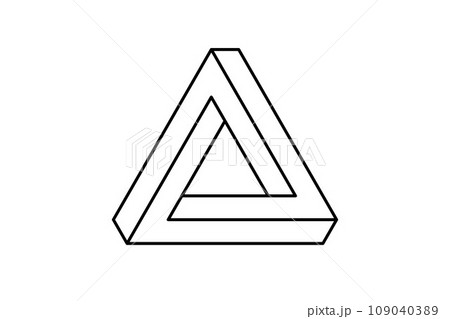 Impossible triangle shape. Optical visual illusion. Triangular Infinite loop symbol. Abstract unreal geometric form. Linear puzzle design element for logo, icon, label, tag. Vector illustration 109040389