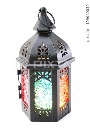 moroccan arabic metal lantern decorative candle holder isolated on white background 109040830