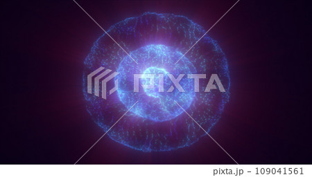 Blue energy glowing sphere futuristic atom from electric magic particles and energy waves background Blue energy glowing sphere futuristic atom from electric magic particles and energy waves background 109041561