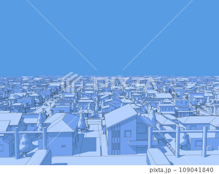 住宅街CG　住宅　街並み　風景　背景　単調色 109041840