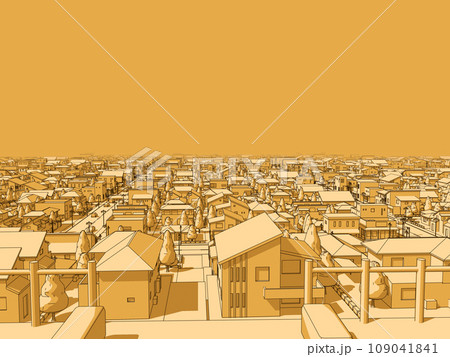 住宅街CG　住宅　街並み　風景　背景　単調色 109041841