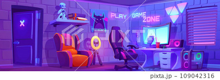 Cartoon room with gaming and streaming setup 109042316