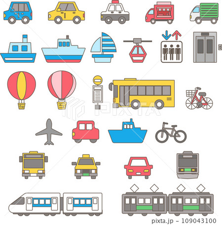 働く車のシンプルなイラストアイコンセット 働く車のシンプルなイラストアイコンセット 109043100