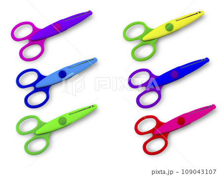 Set of colore baby scissors cut out on a white background with clipping path 109043107