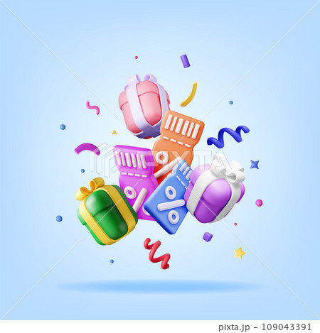 3d Coupon with Percent Symbol in Gift Box 3d Coupon with Percent Symbol in Gift Box 109043391