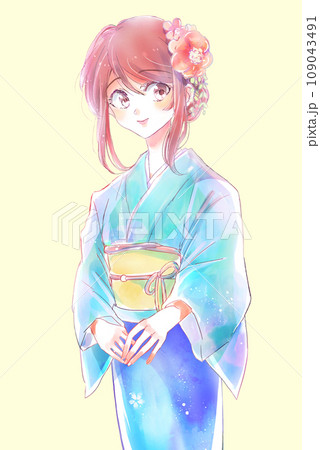 着物を着た女性　髪飾り　膝から上 109043491