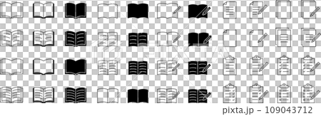 書籍、筆記本、文件線圖和剪影圖示集 書籍、筆記本、文件線圖和剪影圖示集 109043712