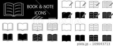 本とノートの線画とシルエットのアイコンセット 109043713