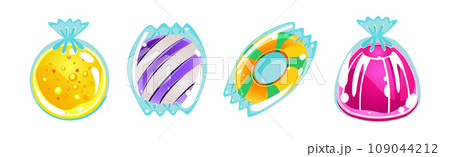 Sweet or Candy in Glossy Colorful Wrap Vector Set 109044212