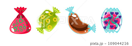 Sweet or Candy in Glossy Colorful Wrap Vector Set Sweet or Candy in Glossy Colorful Wrap Vector Set 109044216