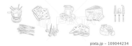 Cheese Hand Drawn Dairy Food Serving Element Vector Set Cheese Hand Drawn Dairy Food Serving Element Vector Set 109044234