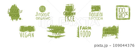 Eco Natural Food Green Label and Emblem Vector Set 109044376