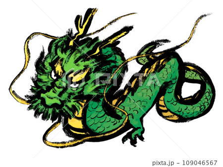 墨で描いた緑の龍のイラスト素材 [109046567] - PIXTA