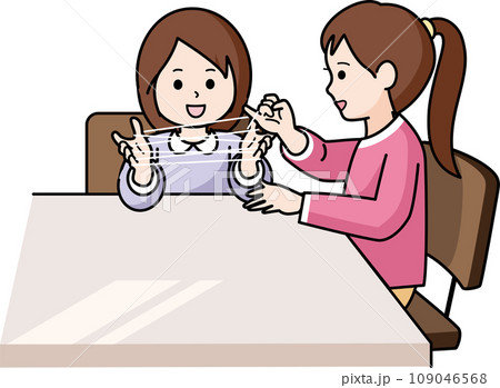 あやとりをする女の子二人 109046568