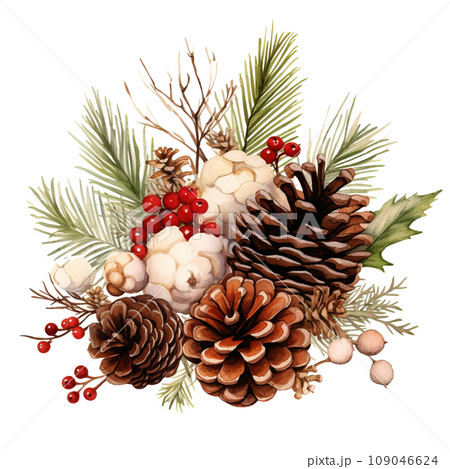 Festive Watercolor Christmas Potpourri Clipart with Pine Cones and Ornaments, Perfect for Holiday Decorations and Seasonal Crafts, Isolated on Transparent Background, Ai generative Festive Watercolor Christmas Potpourri Clipart with Pine Cones and Ornaments, Perfect for Holiday Decorations and Seasonal Crafts, Isolated on Transparent Background, Ai generative 109046624